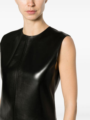 SAINT LAURENT Elegant Black Leather Mini Dress