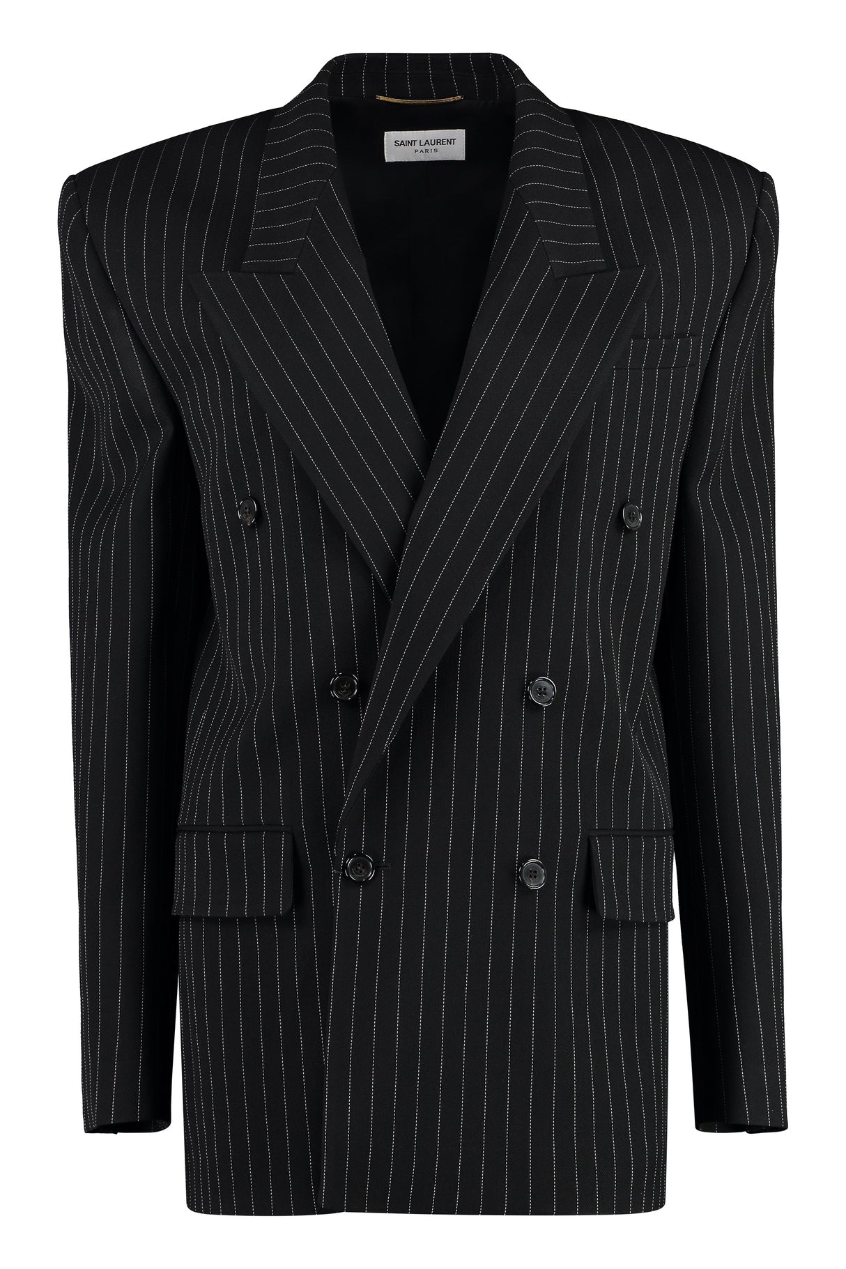 SAINT LAURENT Black Double-Breasted Wool Blend Blazer for Women