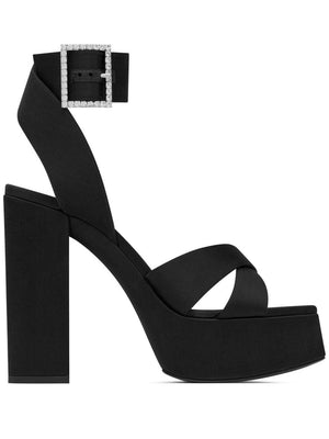 SAINT LAURENT Black Silk Sandals for Women with 13cm Heel Height and Platform for SS24
