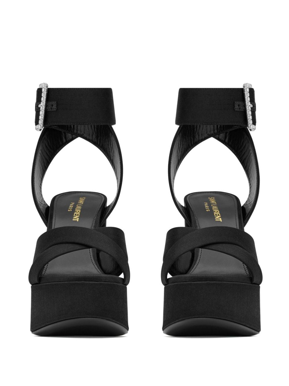 SAINT LAURENT Black Silk Sandals for Women with 13cm Heel Height and Platform for SS24