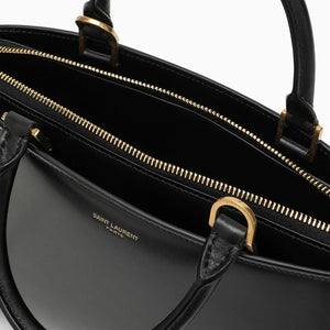 SAINT LAURENT Mini Shiny Leather Duffle Handbag