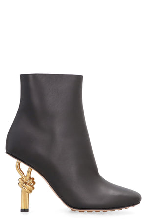 BOTTEGA VENETA Black Leather Ankle Boots with Square Toe and Gold-Tone Heel for Women