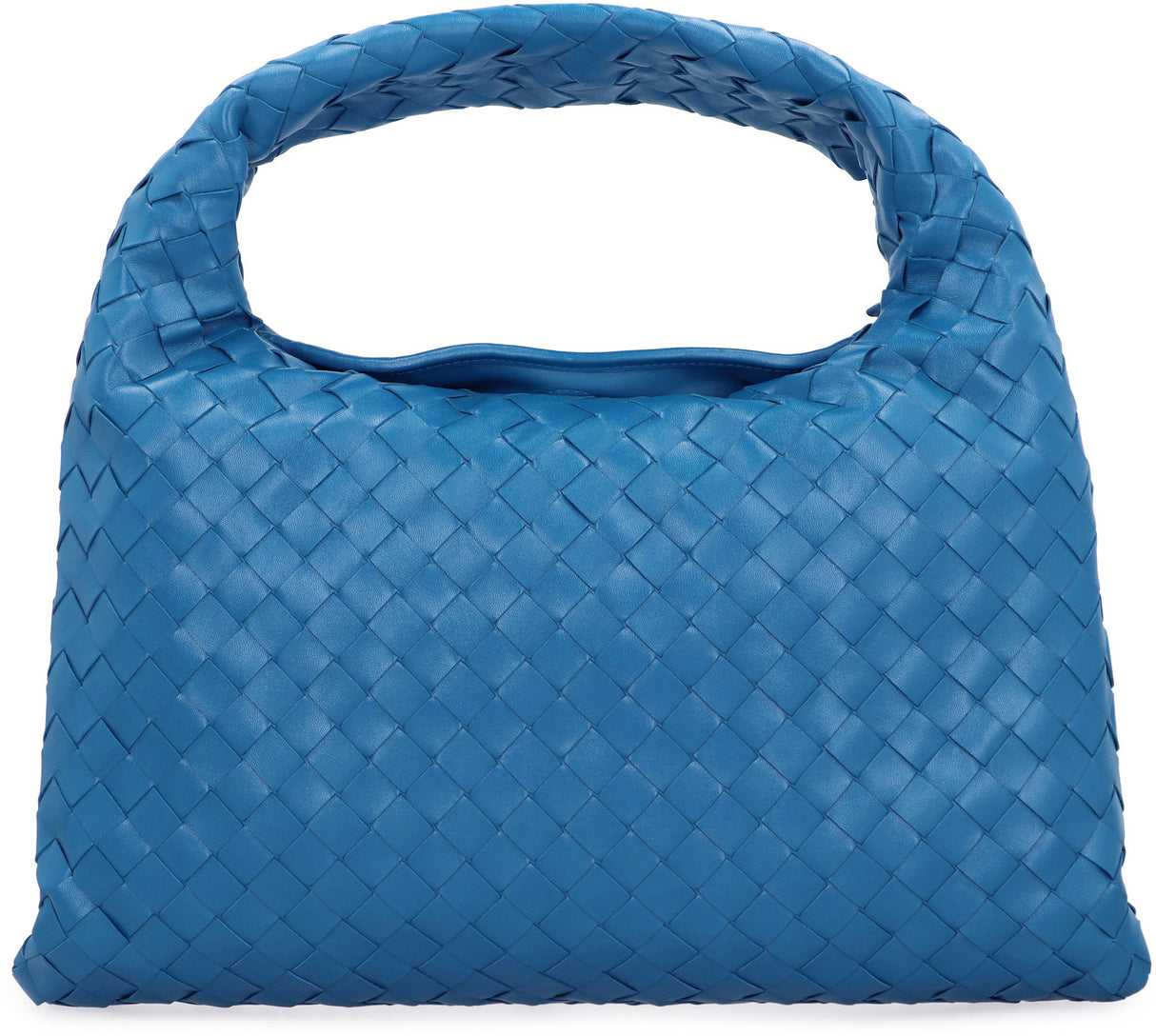 BOTTEGA VENETA Intrecciato Blue Leather Mini Top-Handle Bag with Gold-Tone Hardware