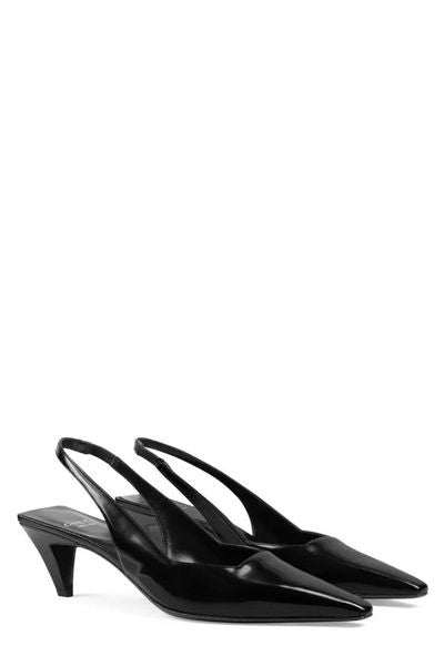 GUCCI Black Leather Slingback Pumps with Military-Inspired Design for Women