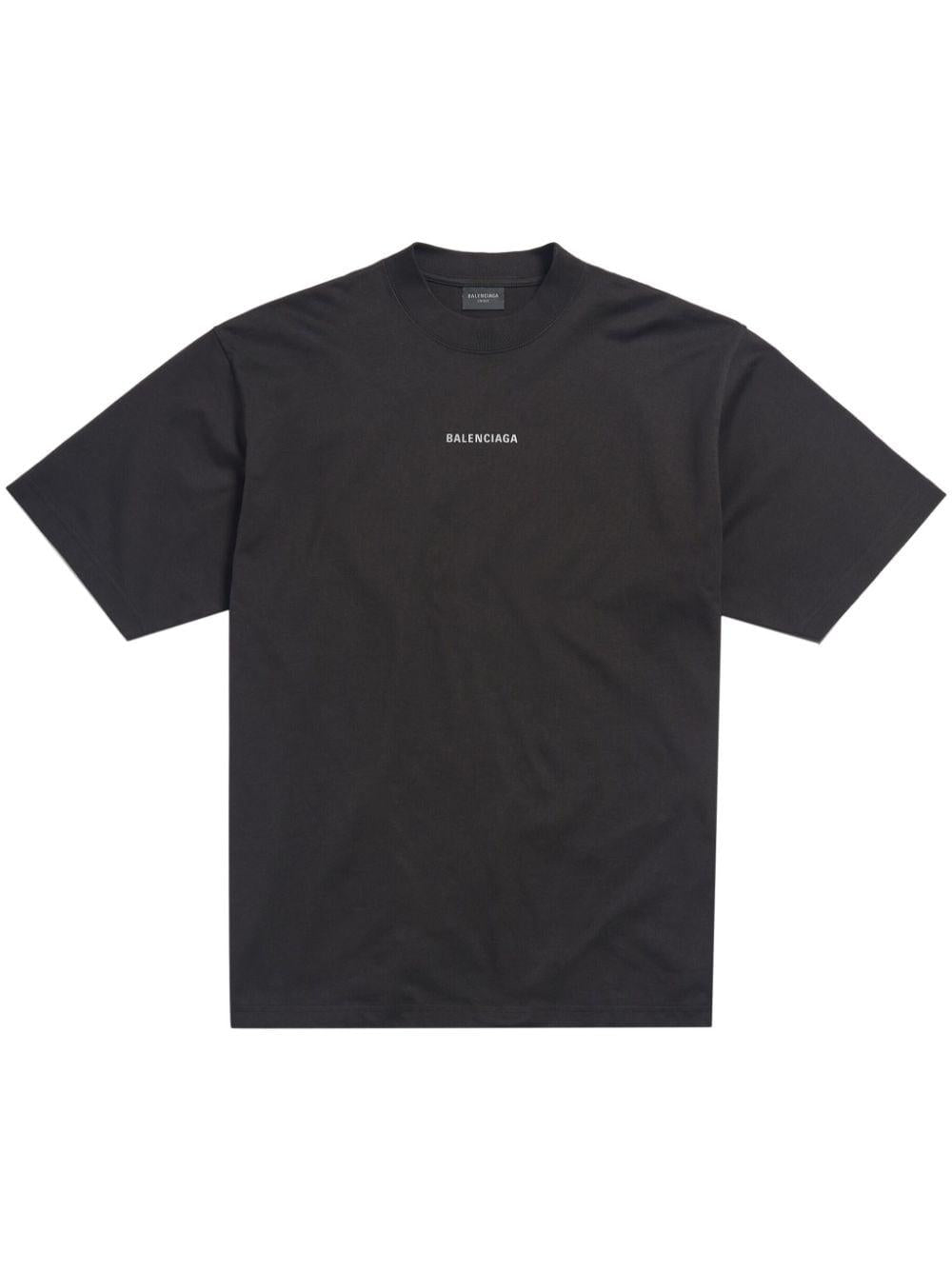 Black Cotton T-Shirt with Reflective Logo Print