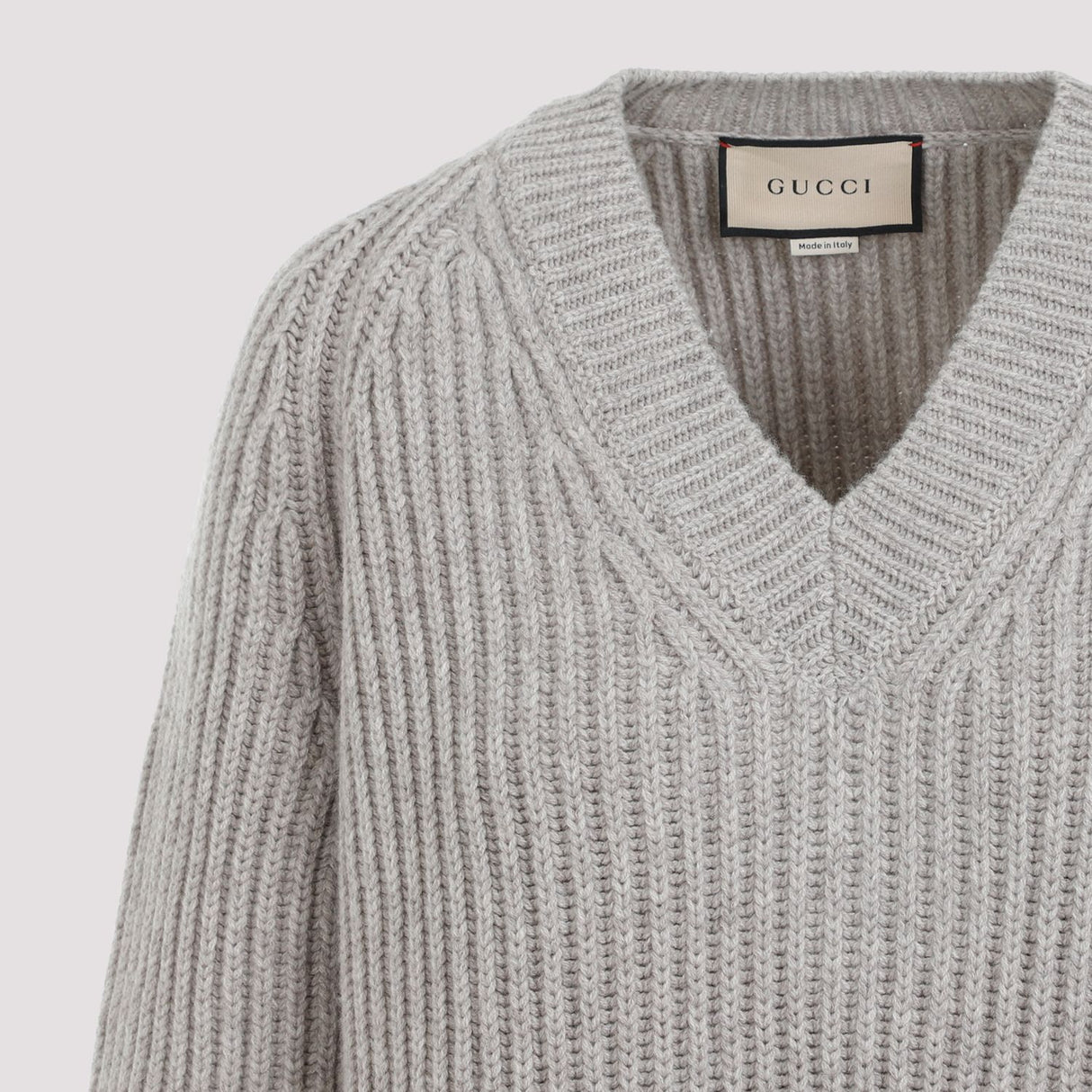 GUCCI Grey Ribbed Wool-Cashmere Sweater for Women