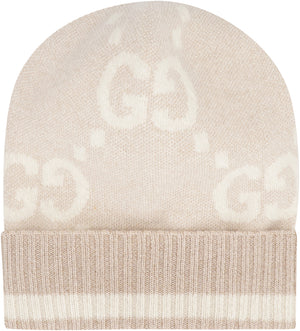 GUCCI Luxurious Sand Knit Beanie with GG Jacquard Motif and Metallic Threads for Women