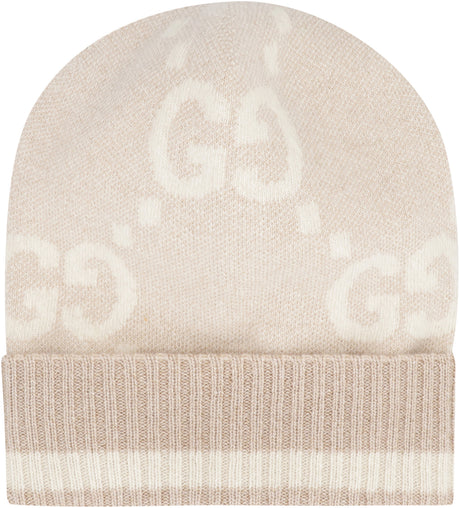 GUCCI Luxurious Sand Knit Beanie with GG Jacquard Motif and Metallic Threads for Women