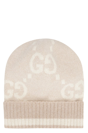 GUCCI Luxurious Sand Knit Beanie with GG Jacquard Motif and Metallic Threads for Women