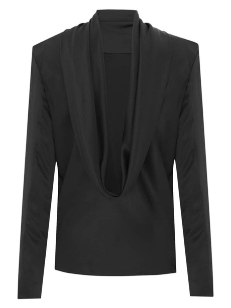 SAINT LAURENT Áo dài tay đen draped thanh lịch - Bộ sưu tập FW23