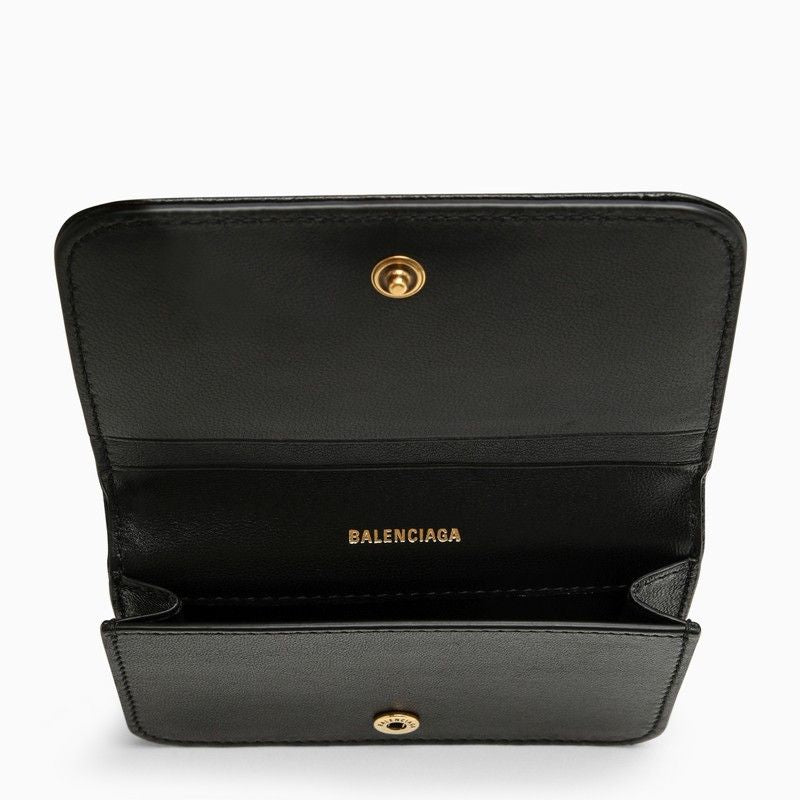 BALENCIAGA Luxurious Black Leather Card Case for Fashion-Forward Women