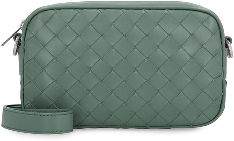 BOTTEGA VENETA Green Intrecciato Leather Mini Camera Bag with Adjustable Strap for Men, 20x12.5x5 cm