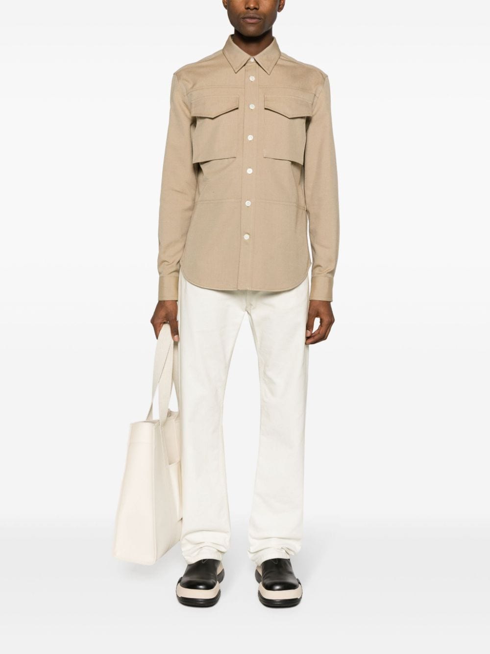 ALEXANDER MCQUEEN Beige Cotton Collared Cargo Shirt for Men - SS24