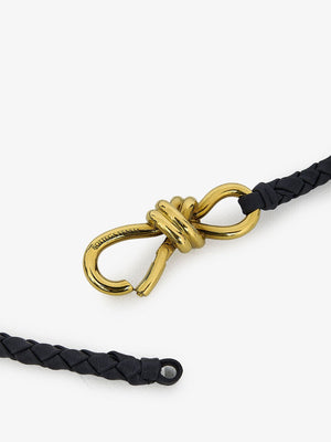 BOTTEGA VENETA Blue Lambksin Nappa Stretch Belt with Gold-Tone Knot Detail