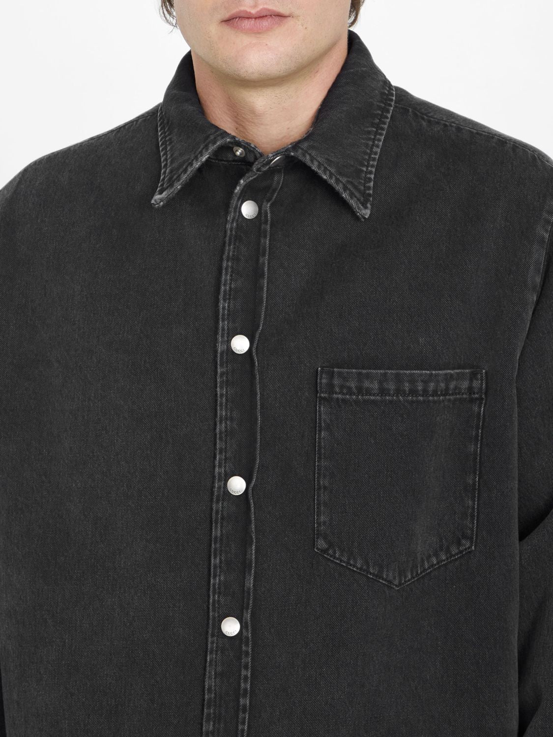 Reversible Shirt in Black Denim and Dark Grey Flannel