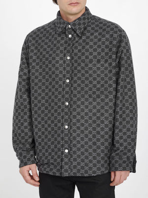 Reversible Shirt in Black Denim and Dark Grey Flannel