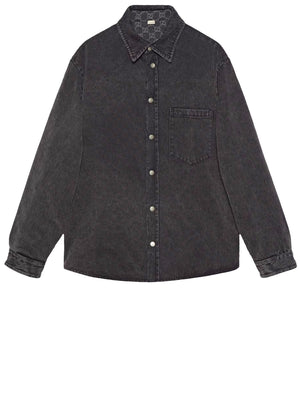 Reversible Shirt in Black Denim and Dark Grey Flannel