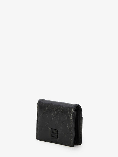 BALENCIAGA Mini Crushed Calfskin Wallet with Metallic Accent 10x8.5x2.5 cm