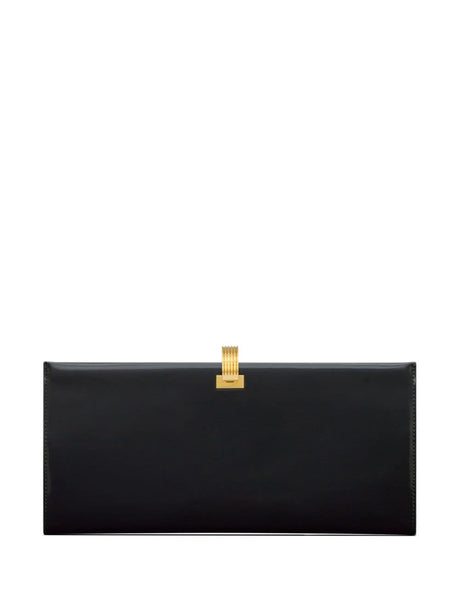 حقيبة جلد سوداء مع قفل حلقة معدنية للنساء