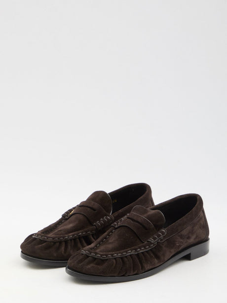 SAINT LAURENT Luxury Suede Loafers with Gold Accent