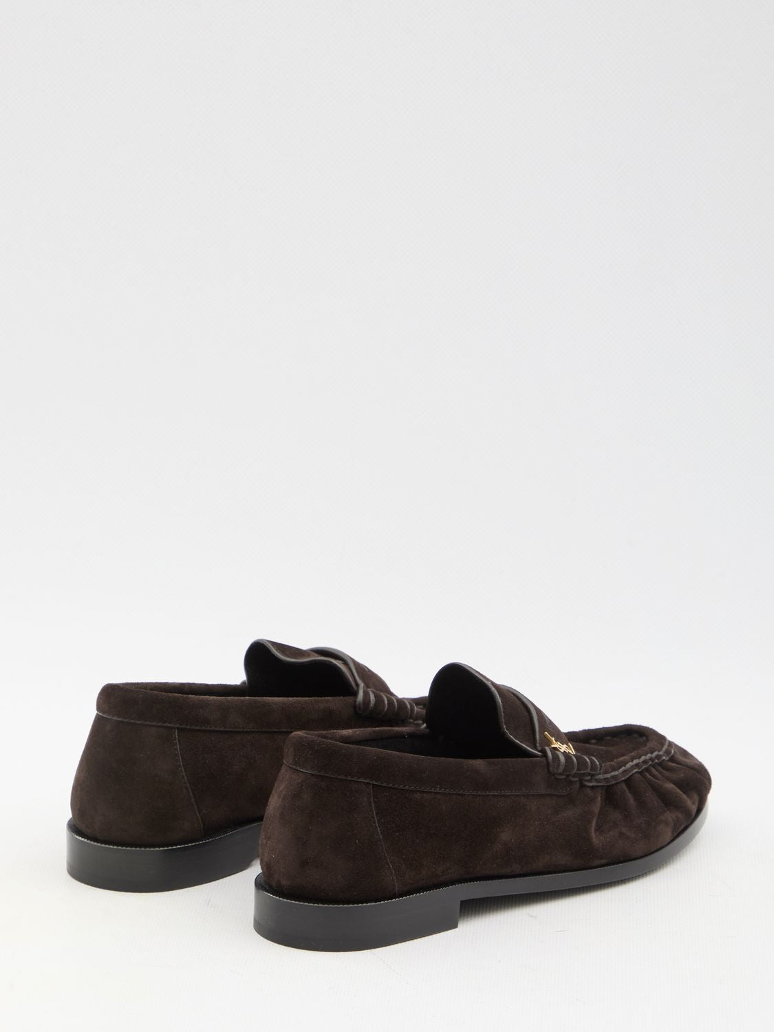 SAINT LAURENT Luxury Suede Loafers with Gold Accent