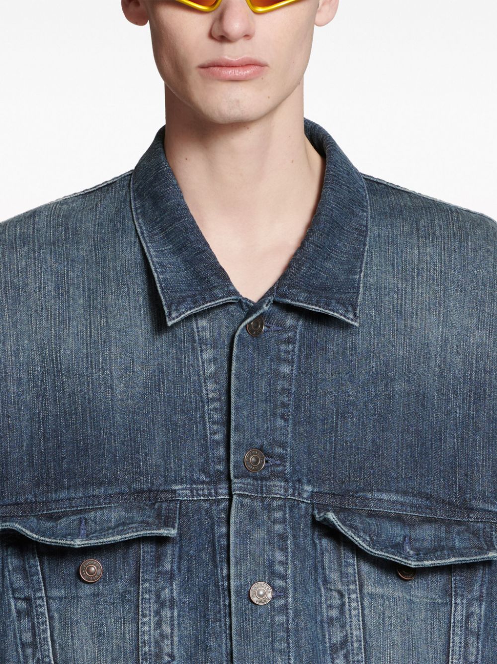 Blue Denim Oversized Jacket with Classic Button Placket and Front Pockets