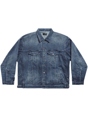 Blue Denim Oversized Jacket with Classic Button Placket and Front Pockets