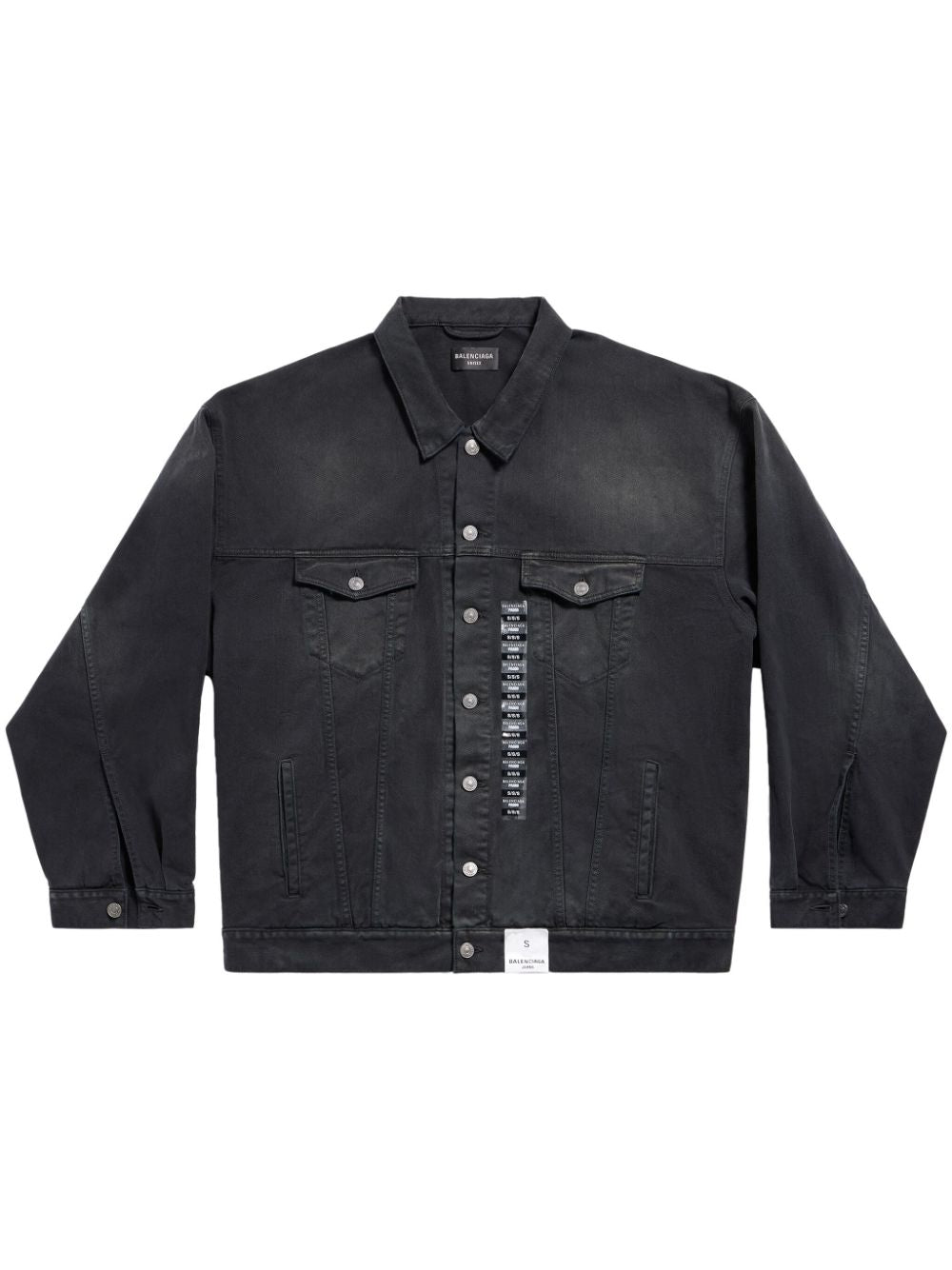 BALENCIAGA Bleached Black Denim Jacket with Applique Logo Detail