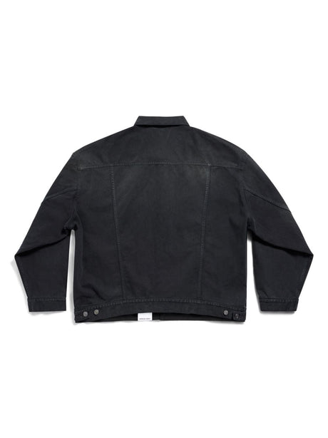 BALENCIAGA Bleached Black Denim Jacket with Applique Logo Detail
