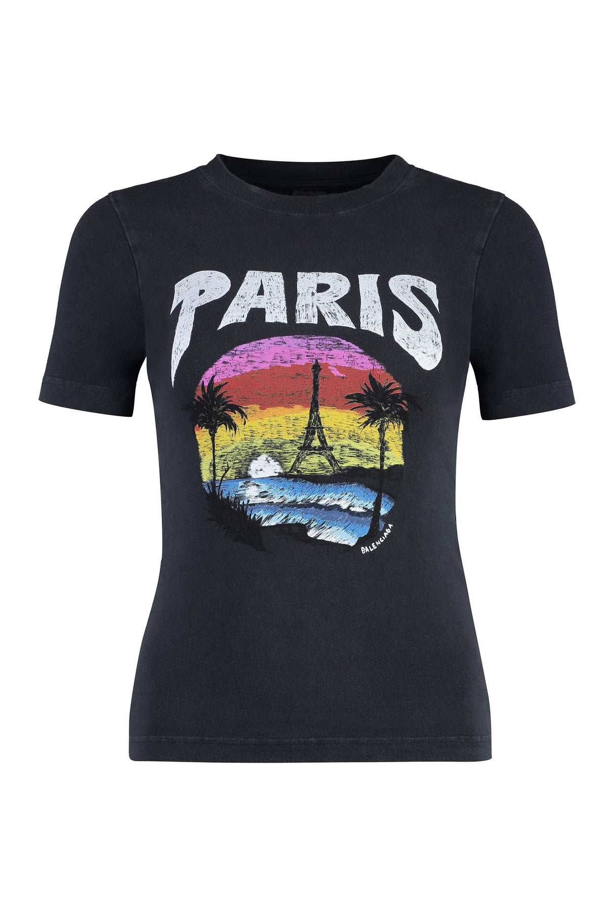 BALENCIAGA Paris Tropical Front Printed Black T-Shirt - SS24