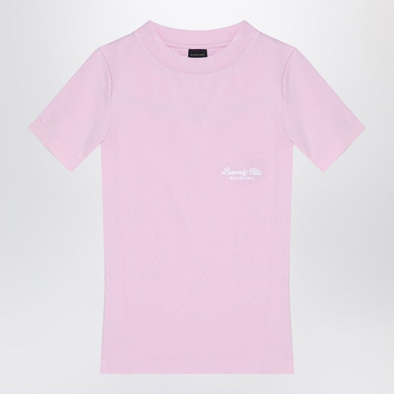 BALENCIAGA Beverly Hills Pink Cotton Crew Neck Tee