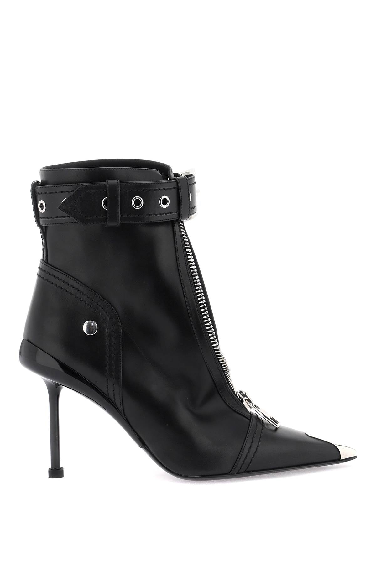 ALEXANDER MCQUEEN Modern Black Ankle Boot for Women in Pointed Design with Zipper Detail