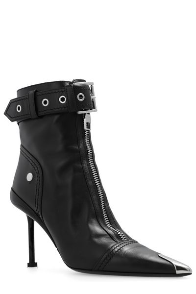 ALEXANDER MCQUEEN Modern Black Ankle Boot for Women in Pointed Design with Zipper Detail