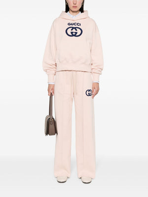 GUCCI Light Pink Cotton Hoodie with Interlocking G Logo and French Terry Lining for Women