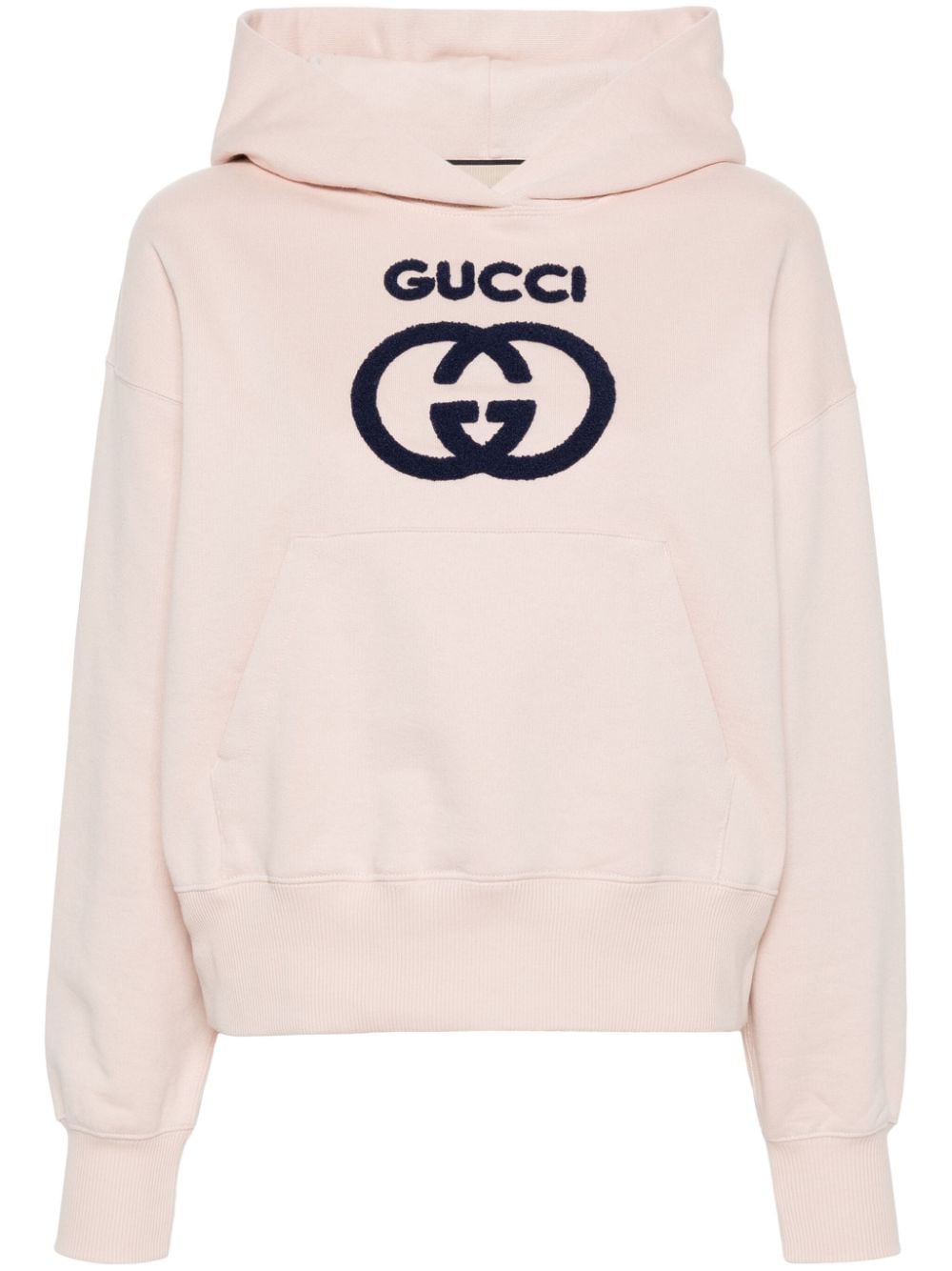 GUCCI Light Pink Cotton Hoodie with Interlocking G Logo and French Terry Lining for Women