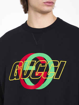 Sweatshirt بطبعة شعار Gucci GG للرجال في القطن الأسود