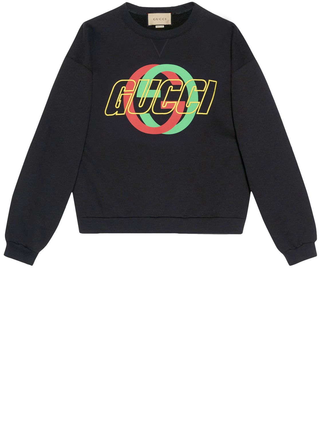 Sweatshirt بطبعة شعار Gucci GG للرجال في القطن الأسود