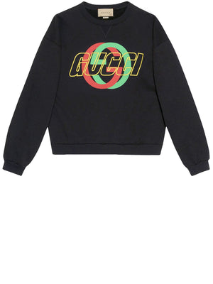 Sweatshirt بطبعة شعار Gucci GG للرجال في القطن الأسود