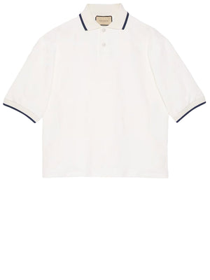GUCCI Ivory Flocked Cotton Polo Shirt for Men - SS24 Collection