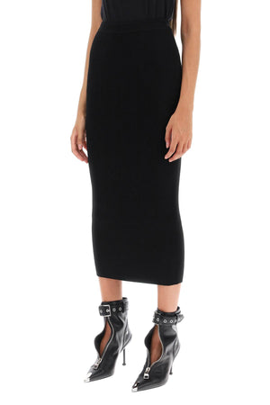 ALEXANDER MCQUEEN Night Shade Wool Ribbed Midi Skirt - FW23