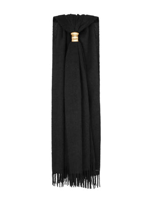 SAINT LAURENT Ring-Bound Fringed Wool Blend Scarf for Women