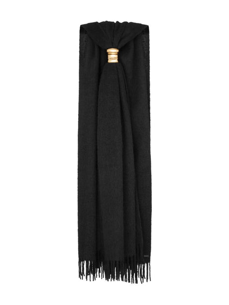 SAINT LAURENT Ring-Bound Fringed Wool Blend Scarf for Women