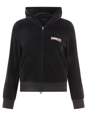 BALENCIAGA Luxurious Black Velvet Hoodie for Women - SS24