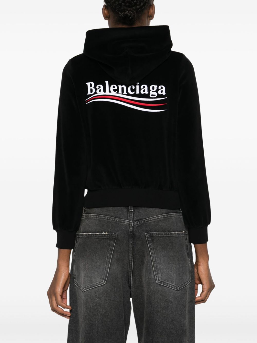 BALENCIAGA Black Political Campaign Zip-Up Hoodie for Women