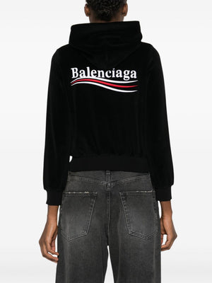 Black SS24 Political Campaign Zip-Up Hoodie for Women