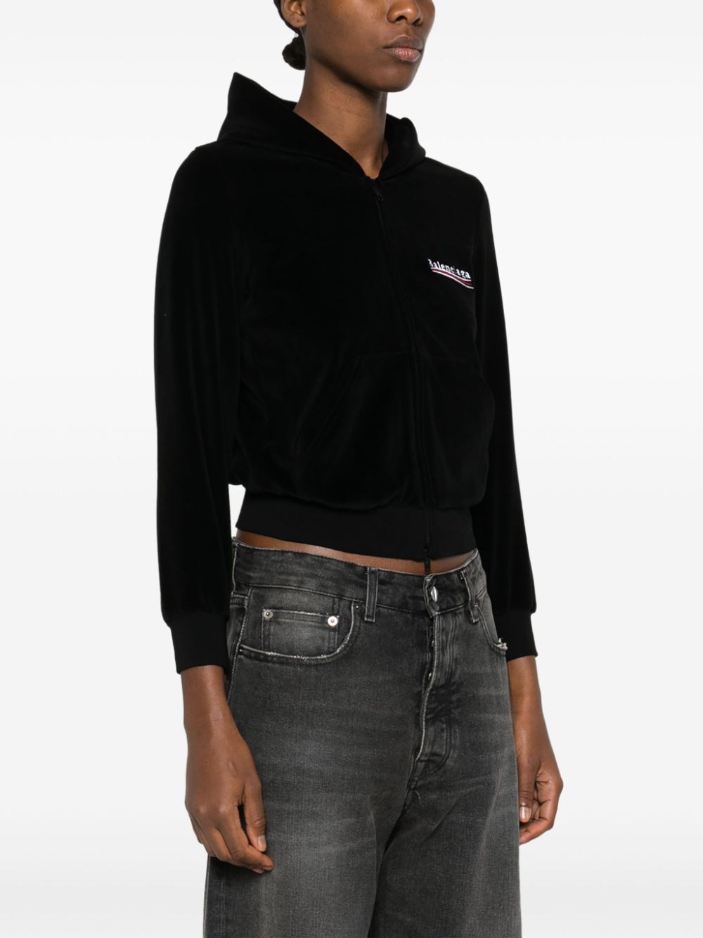 Black SS24 Political Campaign Zip-Up Hoodie for Women