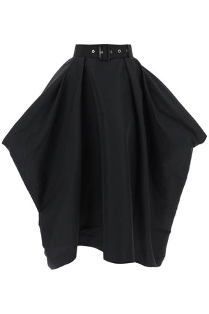 Black Peg-Top Skirt with Pleated Volume and Inverted Hem