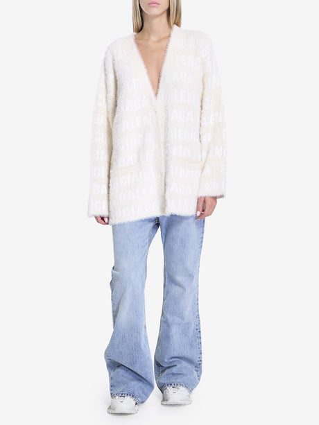 BALENCIAGA Ivory Allover Furry Cardigan - Women's Regular Fit