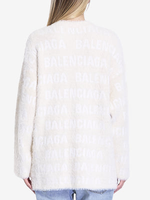 BALENCIAGA Ivory Allover Furry Cardigan - Women's Regular Fit