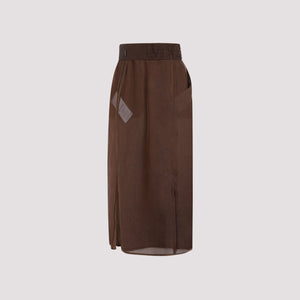 SAINT LAURENT Elegant Brown Silk Midi Skirt